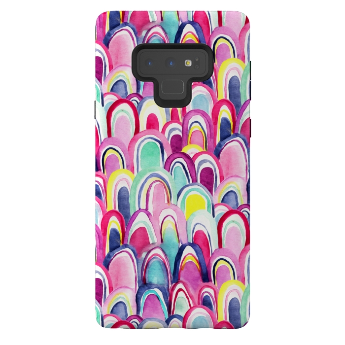 Galaxy Note 9 StrongFit Bright Watercolor Mermaid Scales  by Tigatiga