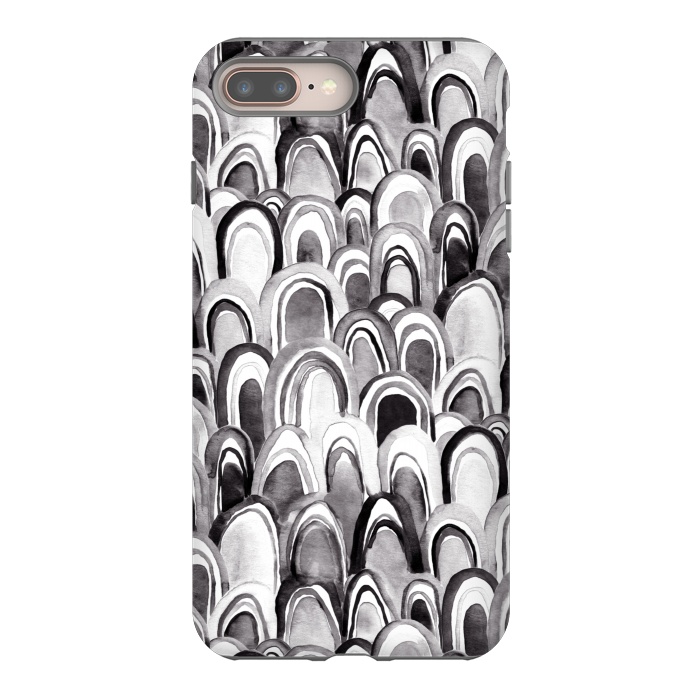 iPhone 7 plus StrongFit Black & White Watercolor Mermaid Scales  by Tigatiga