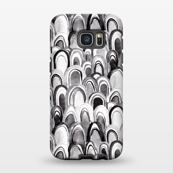 Galaxy S7 EDGE StrongFit Black & White Watercolor Mermaid Scales  by Tigatiga