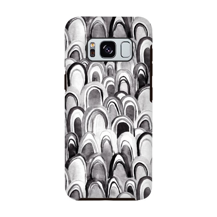 Galaxy S8 StrongFit Black & White Watercolor Mermaid Scales  by Tigatiga