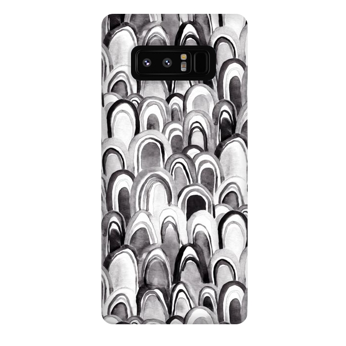 Galaxy Note 8 StrongFit Black & White Watercolor Mermaid Scales  by Tigatiga