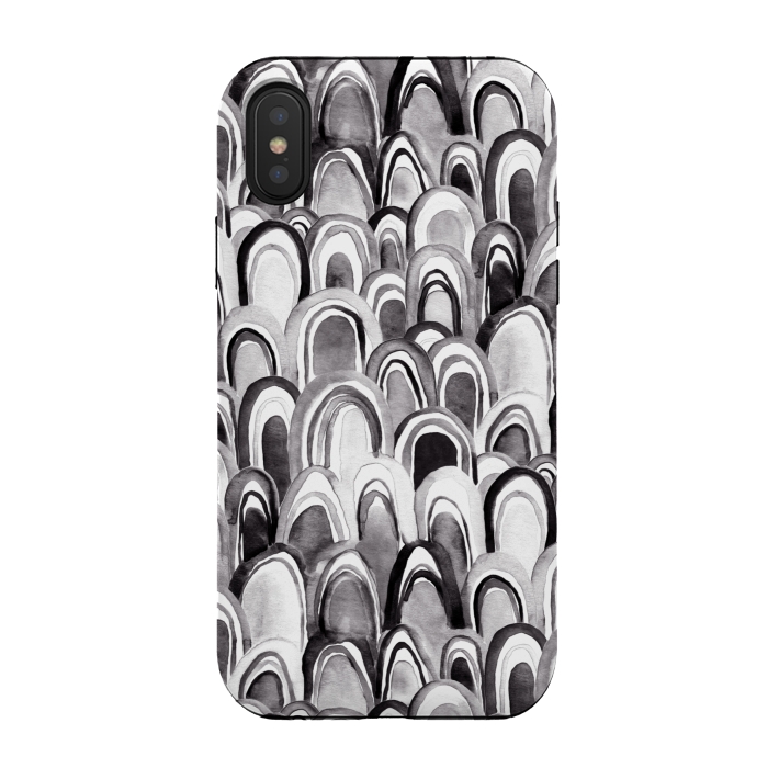 iPhone Xs / X StrongFit Black & White Watercolor Mermaid Scales  by Tigatiga