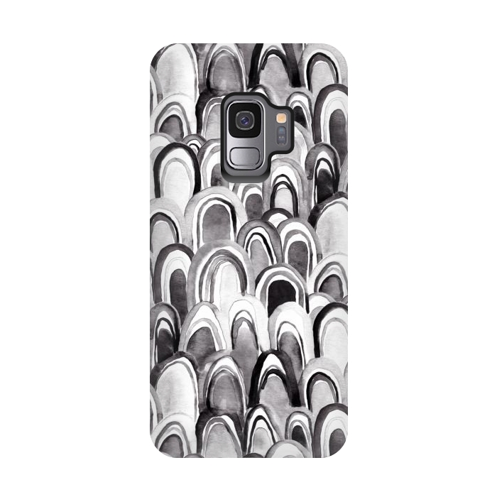 Galaxy S9 StrongFit Black & White Watercolor Mermaid Scales  by Tigatiga