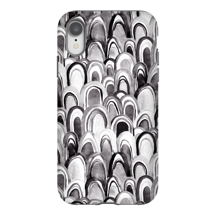 iPhone Xr StrongFit Black & White Watercolor Mermaid Scales  by Tigatiga