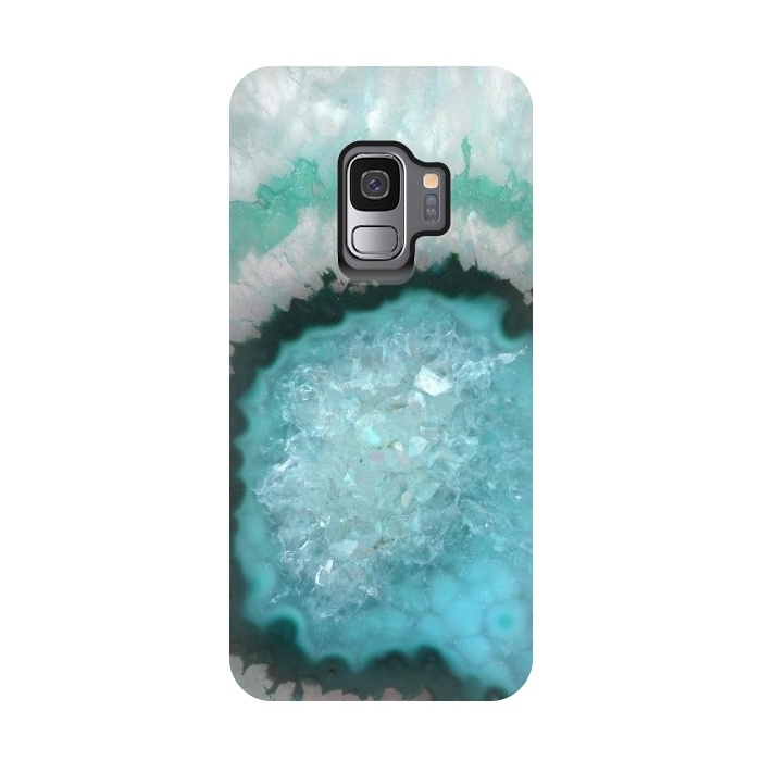 Galaxy S9 StrongFit Teal White and Green Crystal Agate by  Utart