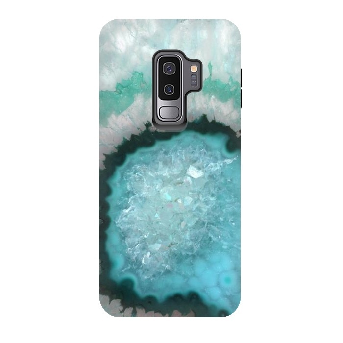 Galaxy S9 plus StrongFit Teal White and Green Crystal Agate by  Utart