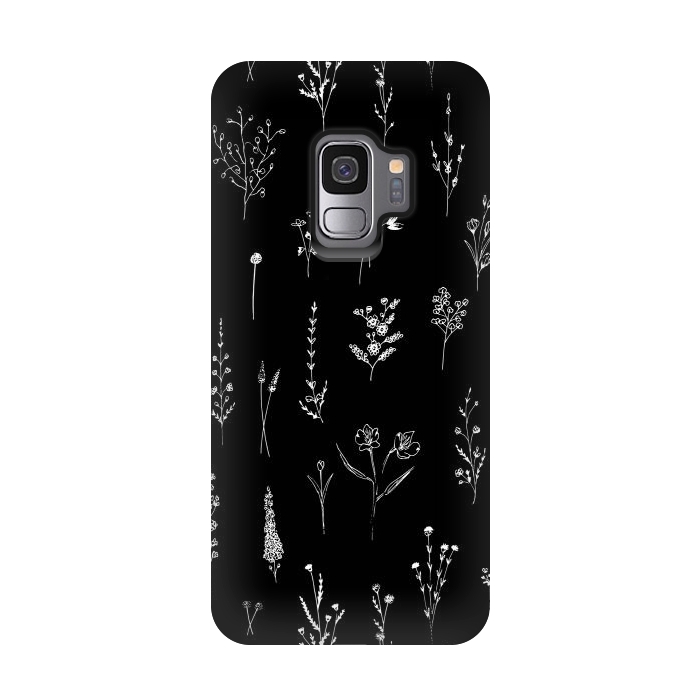 Galaxy S9 StrongFit Black Wildflowers by Anis Illustration