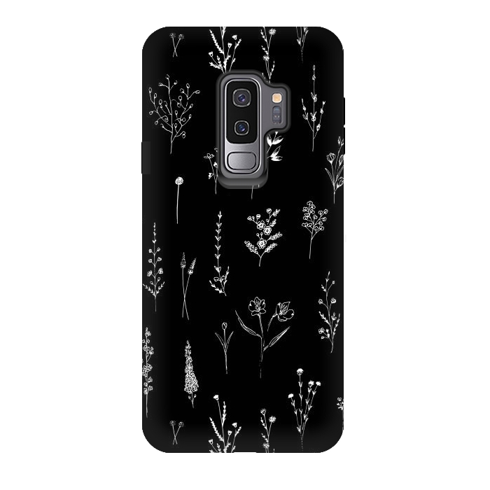 Galaxy S9 plus StrongFit Black Wildflowers by Anis Illustration