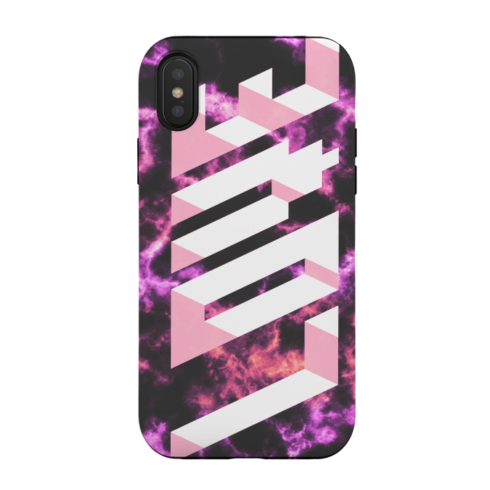 iPhone Xs / X StrongFit Love - 3D pink typography on magenta dark marble by Oana 