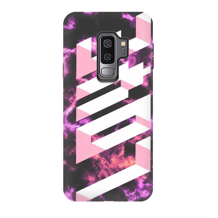 Galaxy S9 plus StrongFit Love - 3D pink typography on magenta dark marble by Oana 