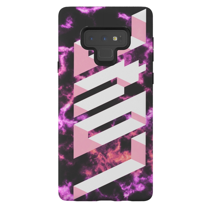 Galaxy Note 9 StrongFit Love - 3D pink typography on magenta dark marble by Oana 