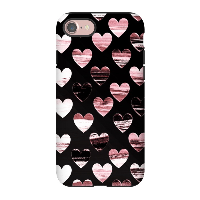 iPhone 7 StrongFit Pink white brushed chocolate hearts on black backgroung by Oana 