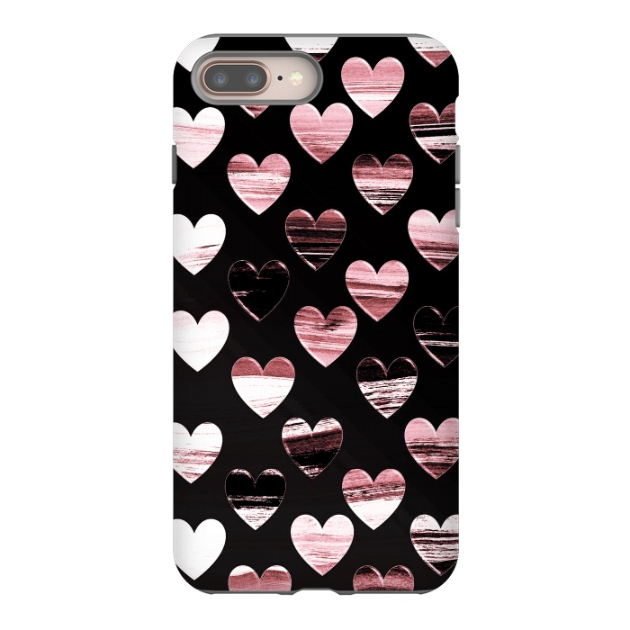 iPhone 7 plus StrongFit Pink white brushed chocolate hearts on black backgroung by Oana 