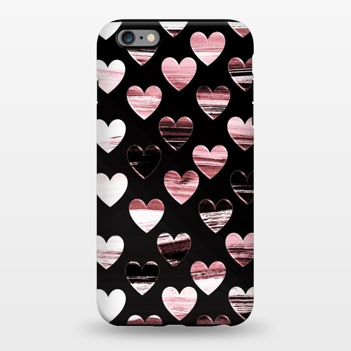 iPhone 6/6s plus StrongFit Pink white brushed chocolate hearts on black backgroung by Oana 