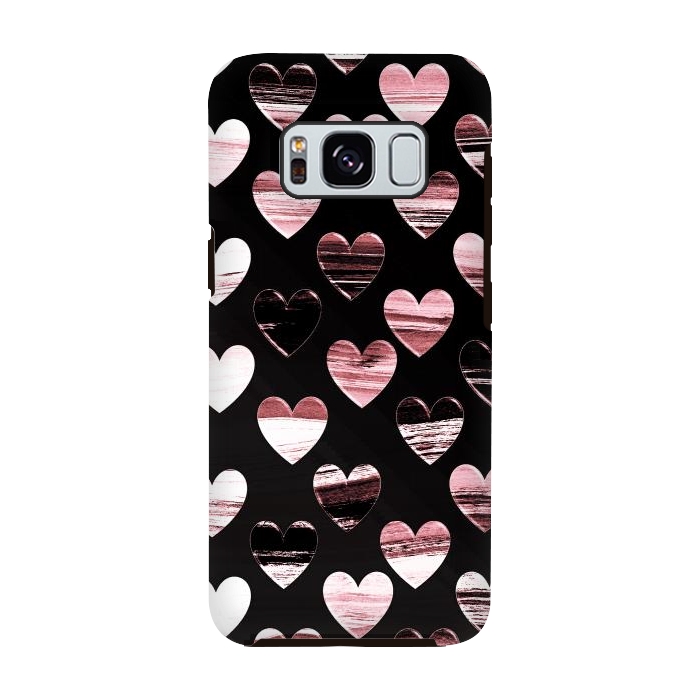 Galaxy S8 StrongFit Pink white brushed chocolate hearts on black backgroung by Oana 