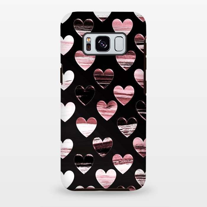 Galaxy S8 plus StrongFit Pink white brushed chocolate hearts on black backgroung by Oana 