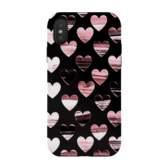 iPhone Xs / X StrongFit Pink white brushed chocolate hearts on black backgroung by Oana 