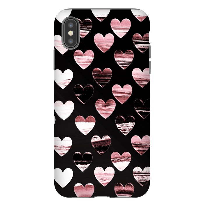 iPhone Xs Max StrongFit Pink white brushed chocolate hearts on black backgroung by Oana 