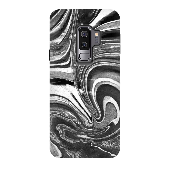 Galaxy S9 plus StrongFit Black and white marble swirls abstract art by Oana 