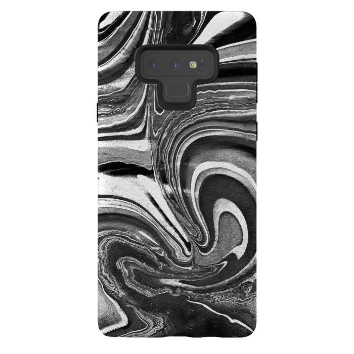 Galaxy Note 9 StrongFit Black and white marble swirls abstract art by Oana 