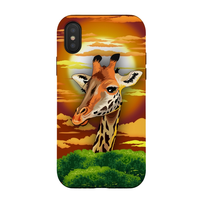 iPhone Xs / X StrongFit Giraffe on Wild African Savanna Sunset  by BluedarkArt