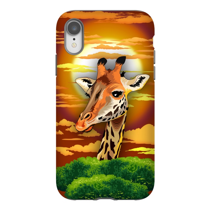 iPhone Xr StrongFit Giraffe on Wild African Savanna Sunset  by BluedarkArt