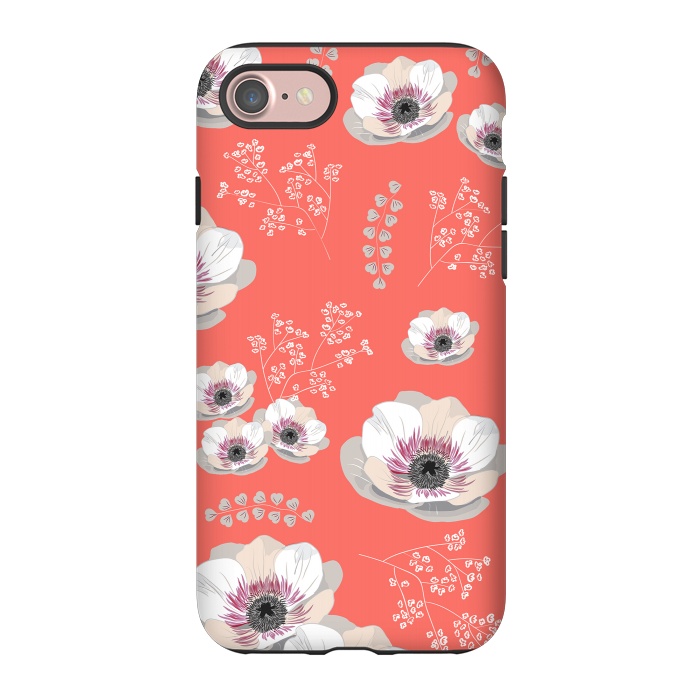 iPhone 7 StrongFit Anemones in Living Coral  by Anis Illustration