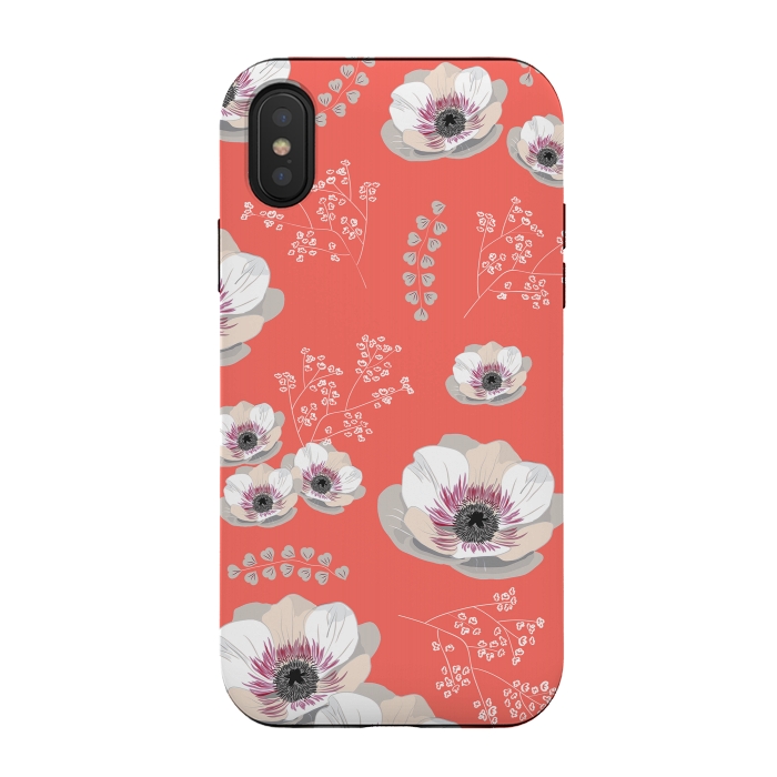 iPhone Xs / X StrongFit Anemones in Living Coral  by Anis Illustration