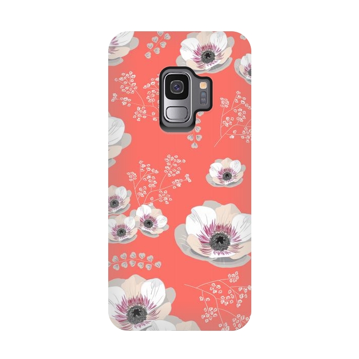 Galaxy S9 StrongFit Anemones in Living Coral  by Anis Illustration
