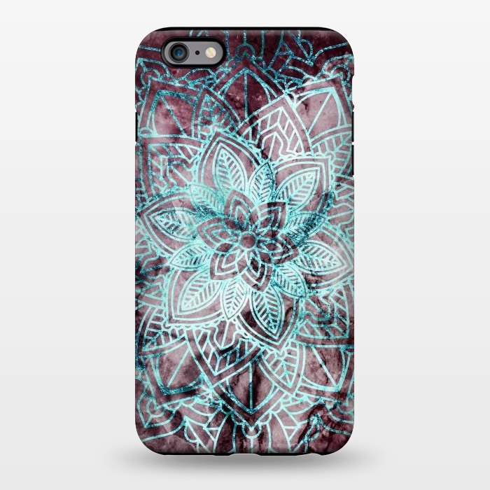 iPhone 6/6s plus StrongFit Blue metallic floral mandala on dark cherry red marble by Oana 