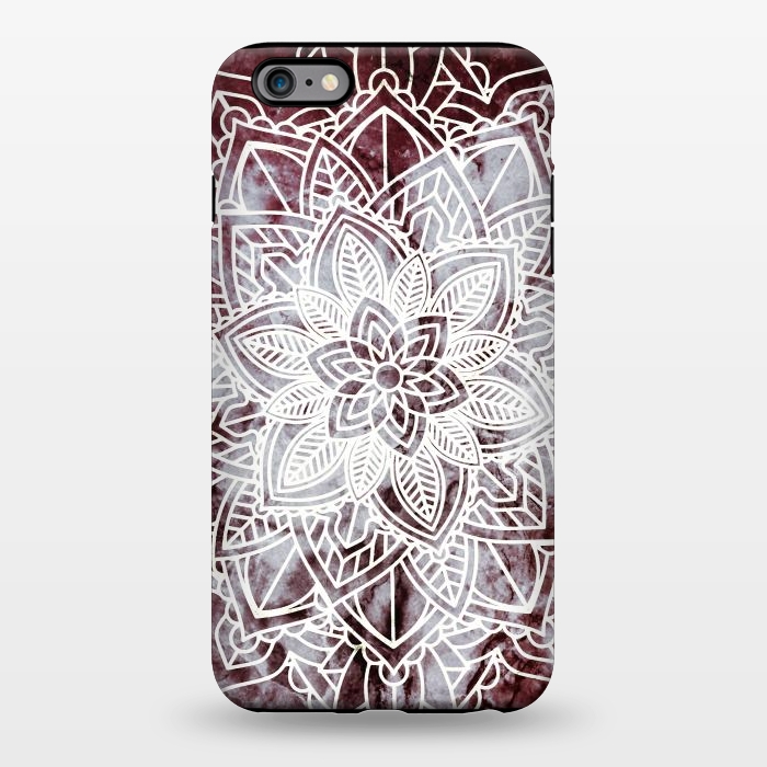 iPhone 6/6s plus StrongFit white line art floral mandala on burgundy marble by Oana 