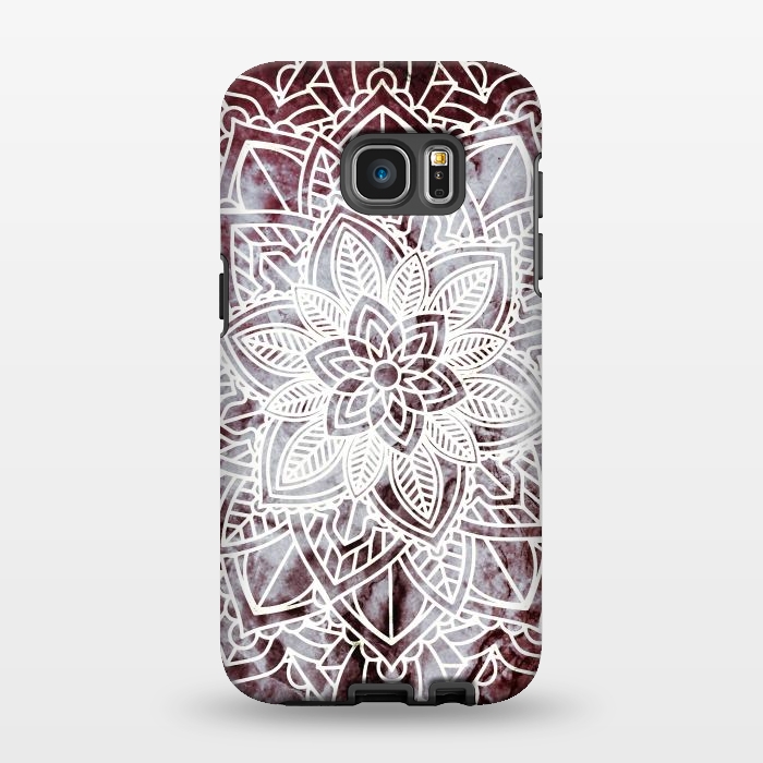 Galaxy S7 EDGE StrongFit white line art floral mandala on burgundy marble by Oana 