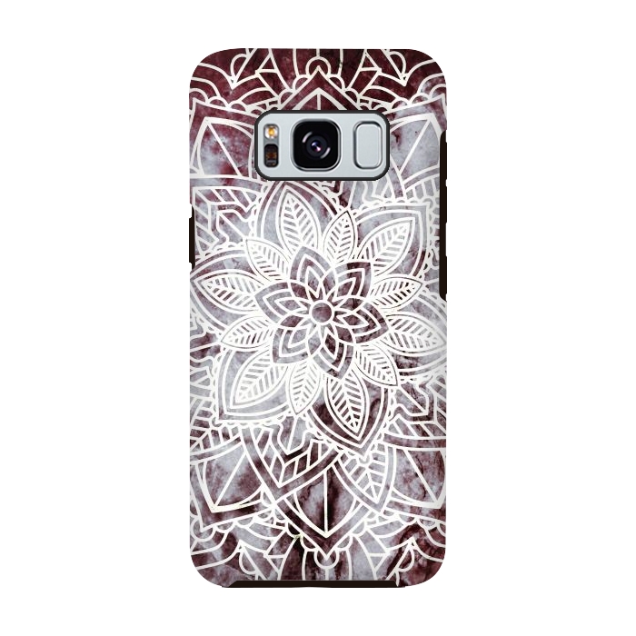 Galaxy S8 StrongFit white line art floral mandala on burgundy marble by Oana 