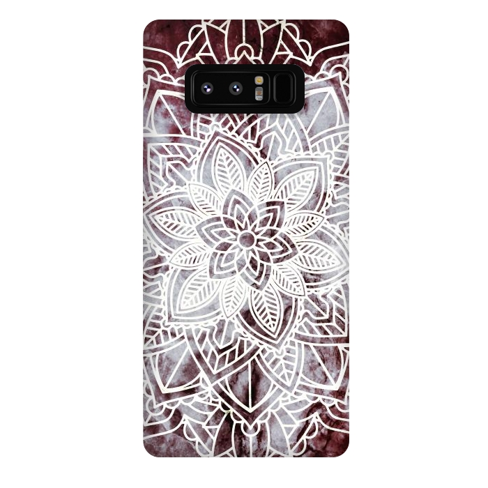Galaxy Note 8 StrongFit white line art floral mandala on burgundy marble by Oana 