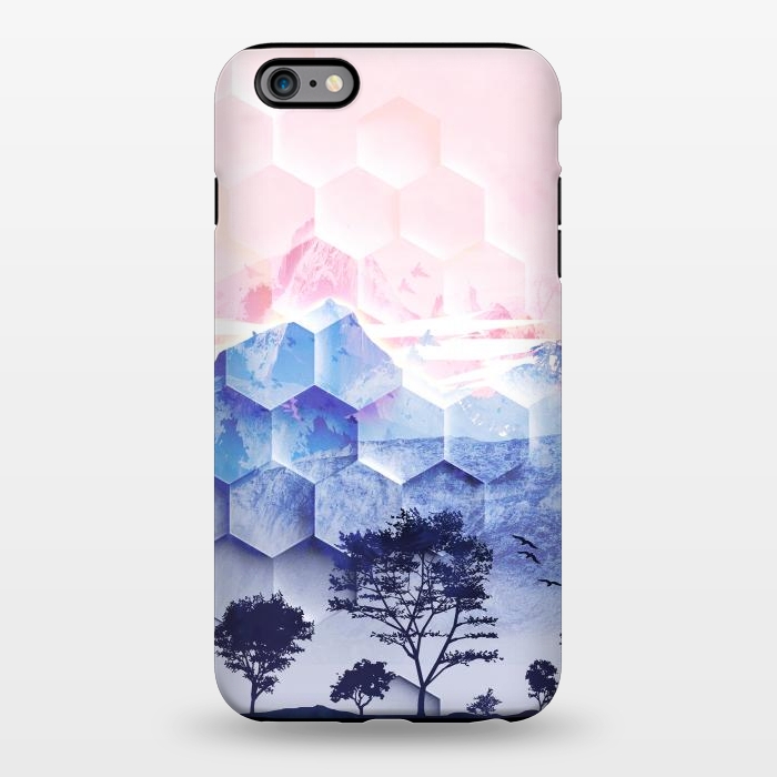 iPhone 6/6s plus StrongFit Pink blue geometric mountain utopic landscape and trees by Oana 