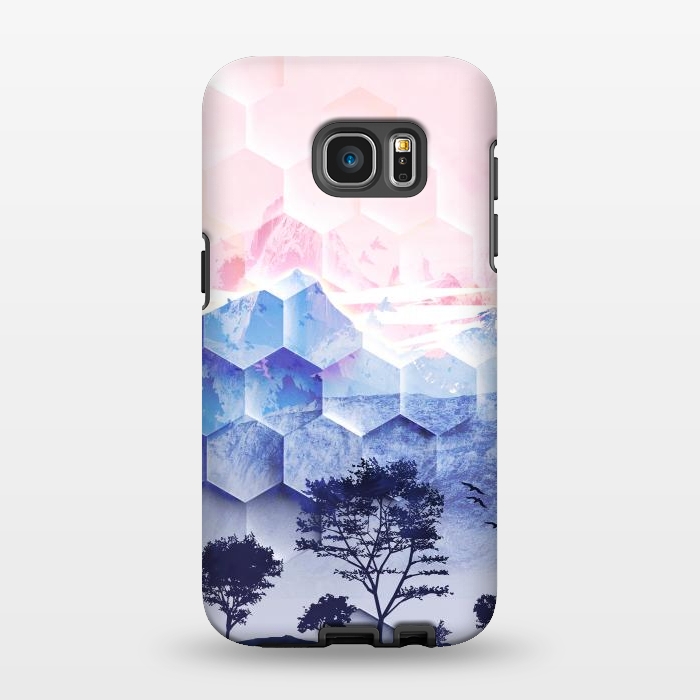 Galaxy S7 EDGE StrongFit Pink blue geometric mountain utopic landscape and trees by Oana 