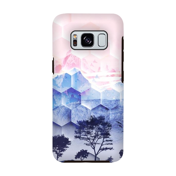Galaxy S8 StrongFit Pink blue geometric mountain utopic landscape and trees by Oana 