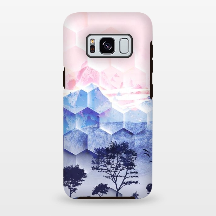 Galaxy S8 plus StrongFit Pink blue geometric mountain utopic landscape and trees by Oana 