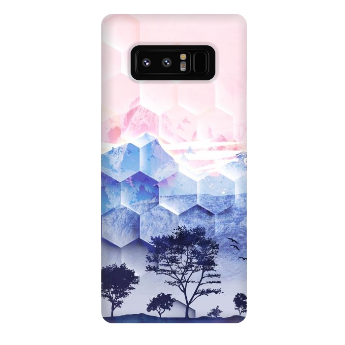 Galaxy Note 8 StrongFit Pink blue geometric mountain utopic landscape and trees by Oana 