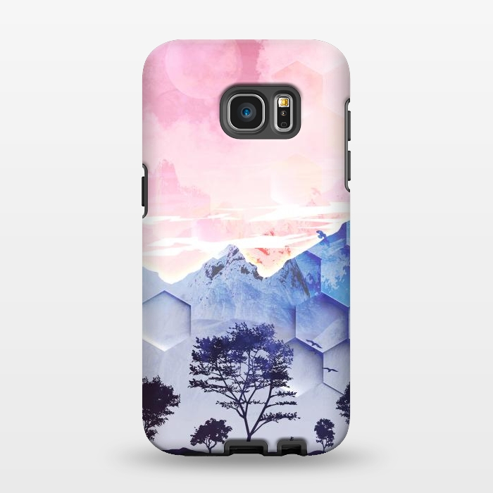 Galaxy S7 EDGE StrongFit Utopic mountain landscape - pink blue by Oana 
