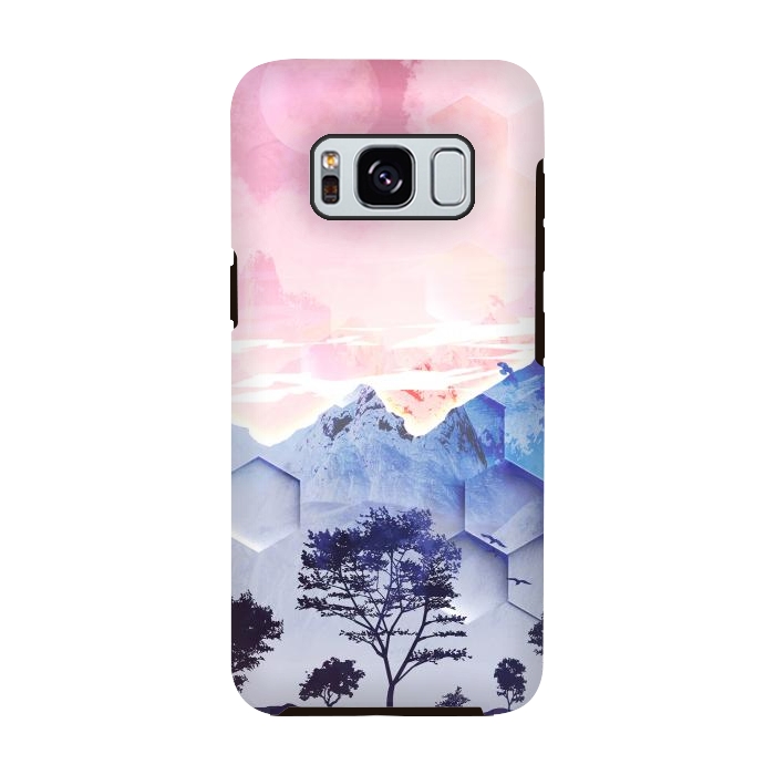 Galaxy S8 StrongFit Utopic mountain landscape - pink blue by Oana 