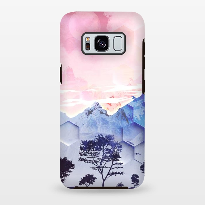 Galaxy S8 plus StrongFit Utopic mountain landscape - pink blue by Oana 