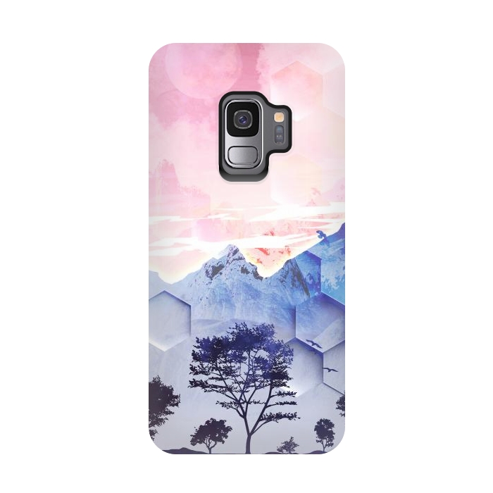 Galaxy S9 StrongFit Utopic mountain landscape - pink blue by Oana 