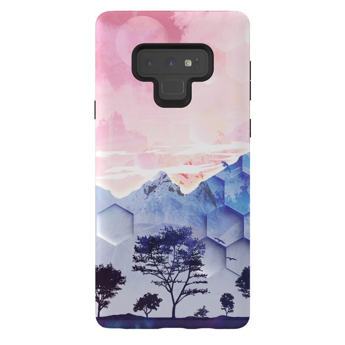 Galaxy Note 9 StrongFit Utopic mountain landscape - pink blue by Oana 