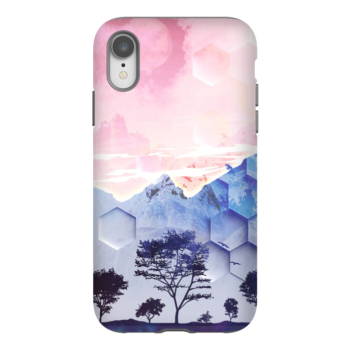 iPhone Xr StrongFit Utopic mountain landscape - pink blue by Oana 