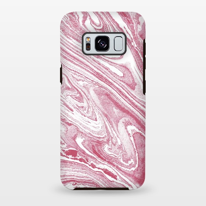 Galaxy S8 plus StrongFit Pastel fuchsia pink and white marble lines by Oana 