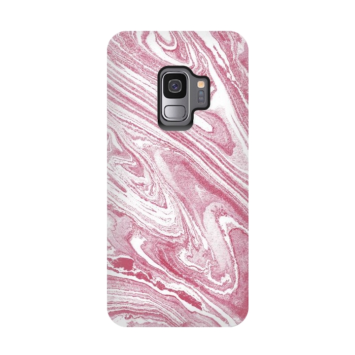Galaxy S9 StrongFit Pastel fuchsia pink and white marble lines by Oana 