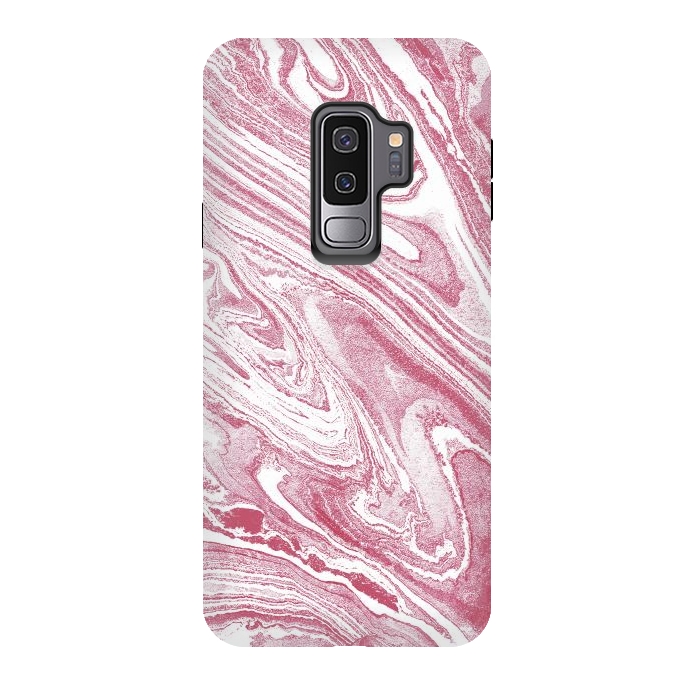 Galaxy S9 plus StrongFit Pastel fuchsia pink and white marble lines by Oana 