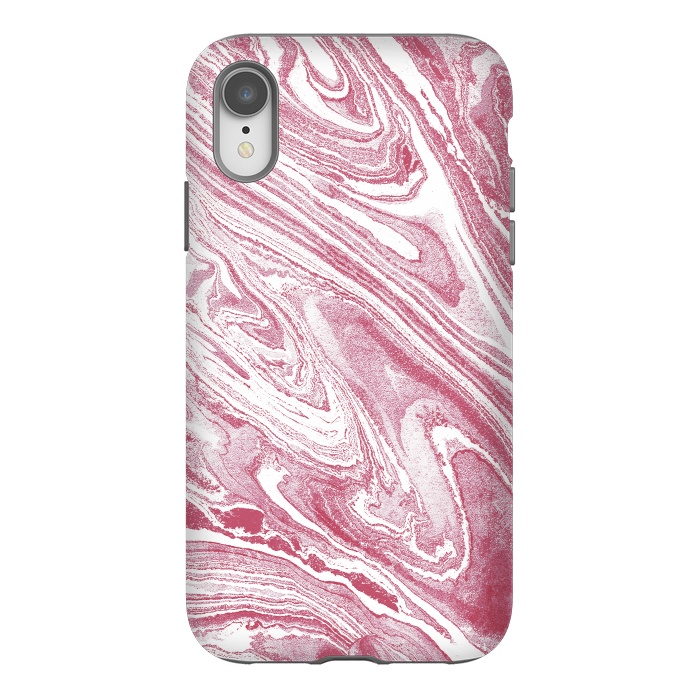 iPhone Xr StrongFit Pastel fuchsia pink and white marble lines by Oana 