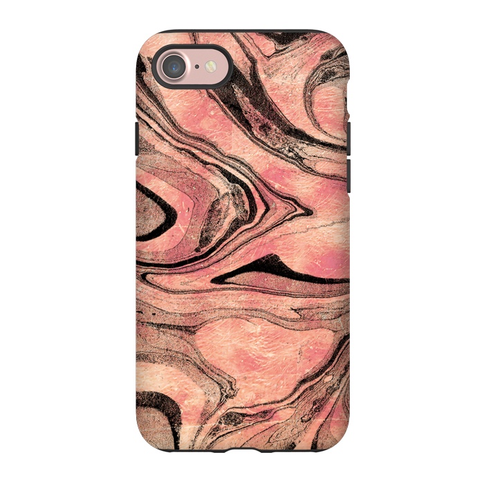 iPhone 7 StrongFit rose gold liquid marble with black lines by Oana 